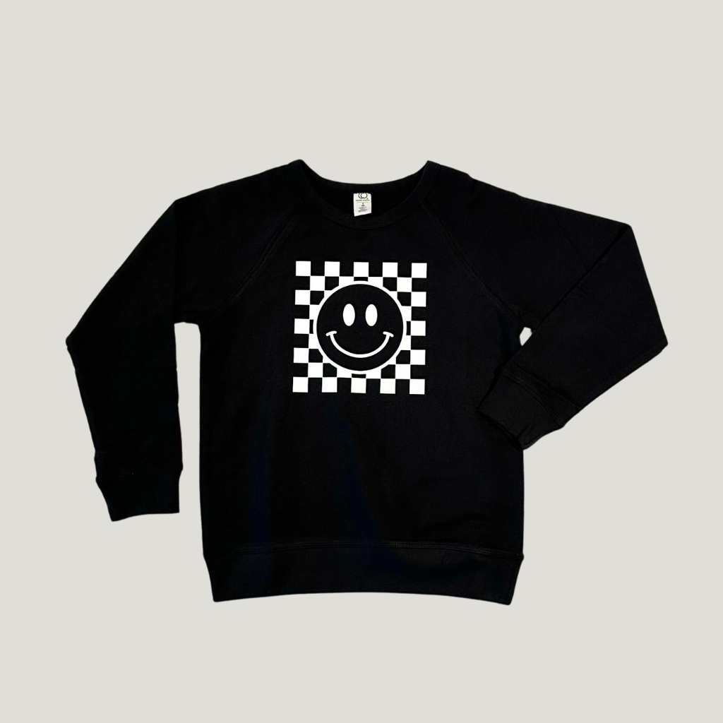 Checkered Smiley Organic Toddler + Little Kid Sweatshirt