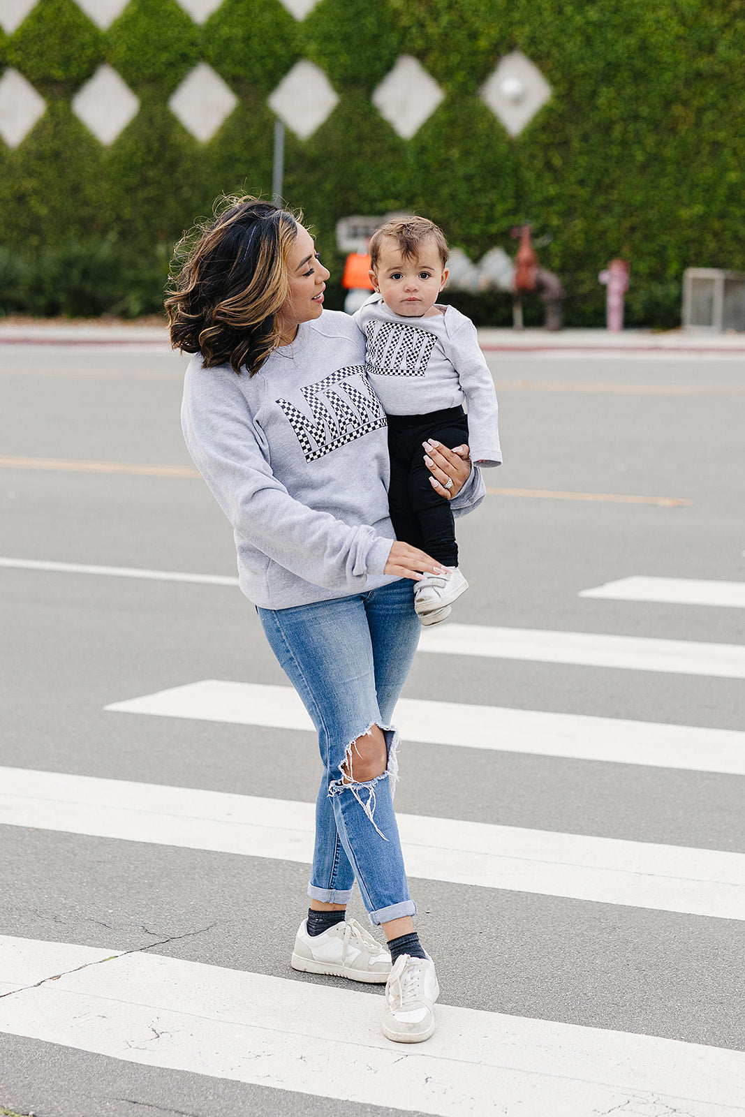 Checkered Mini Organic Long Sleeve Body Suit