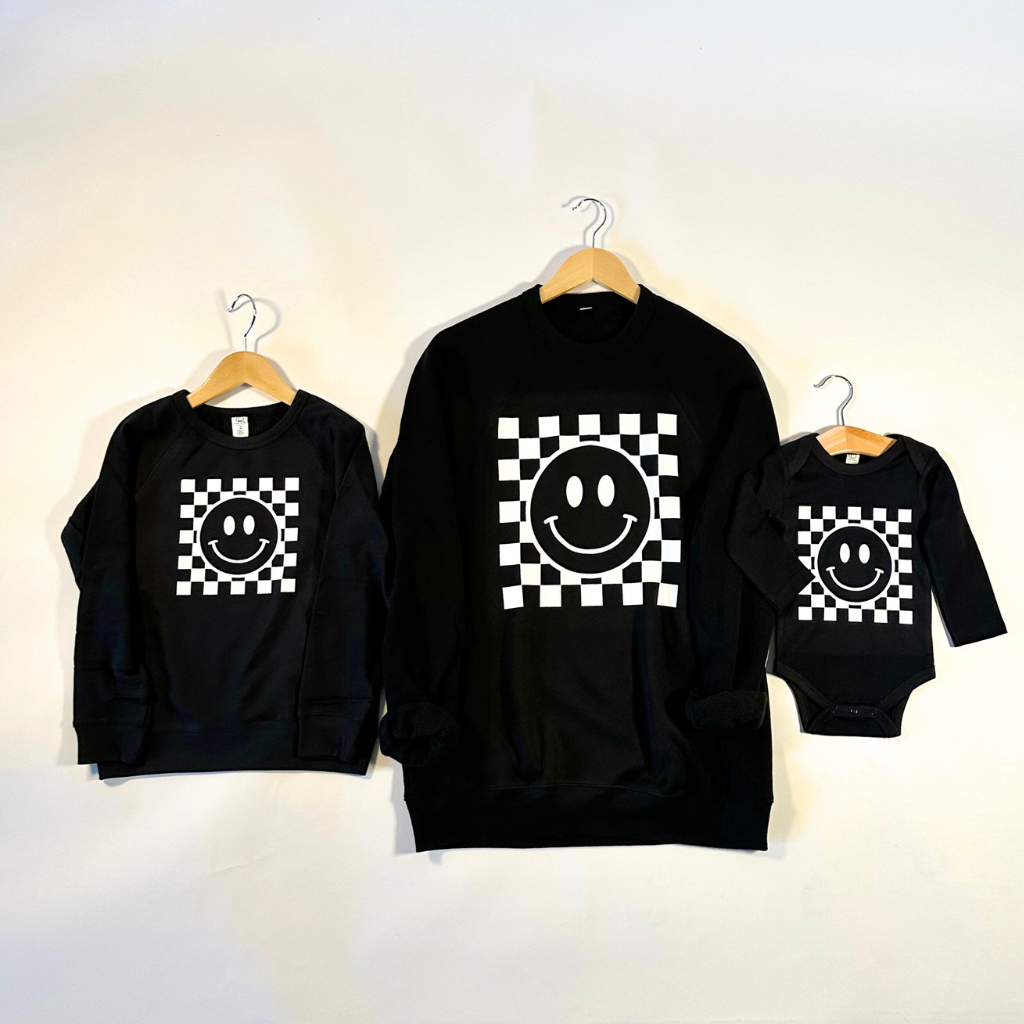 Checkered Smiley Organic Toddler + Little Kid Sweatshirt