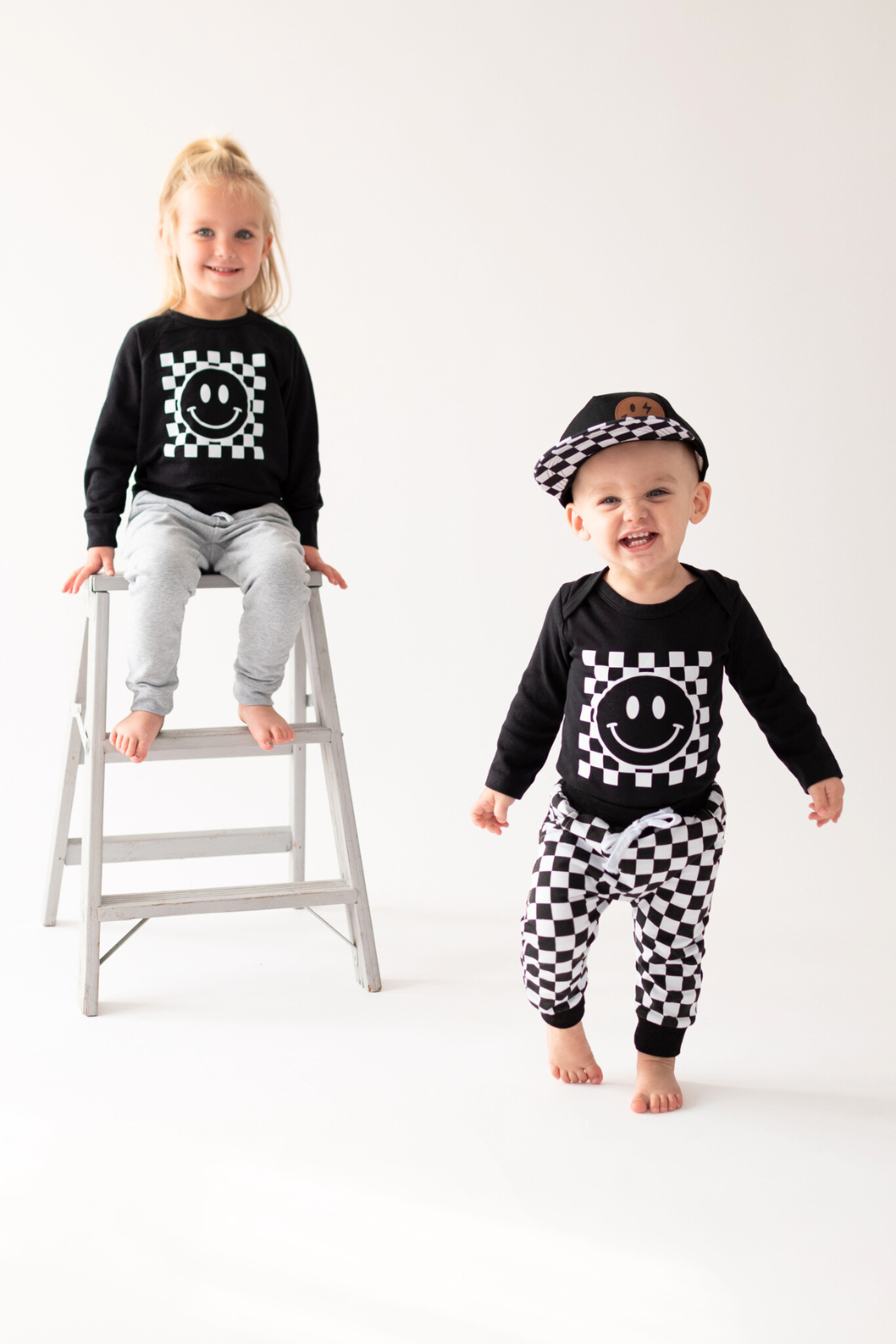 Checkered Smiley Organic Toddler + Little Kid Sweatshirt