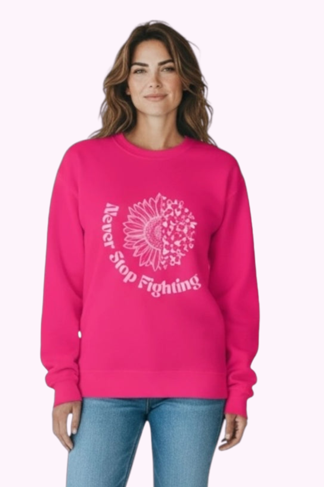 Never Stop Fighting Women's Breast Cancer Sweatshirt