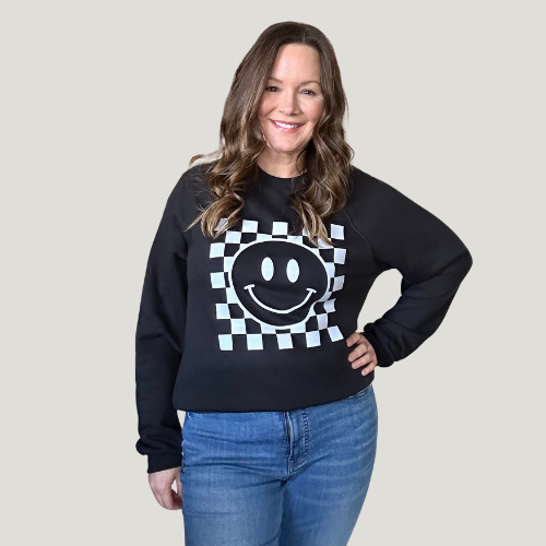 Checkered Smiley Oversized Women's Sweatshirt