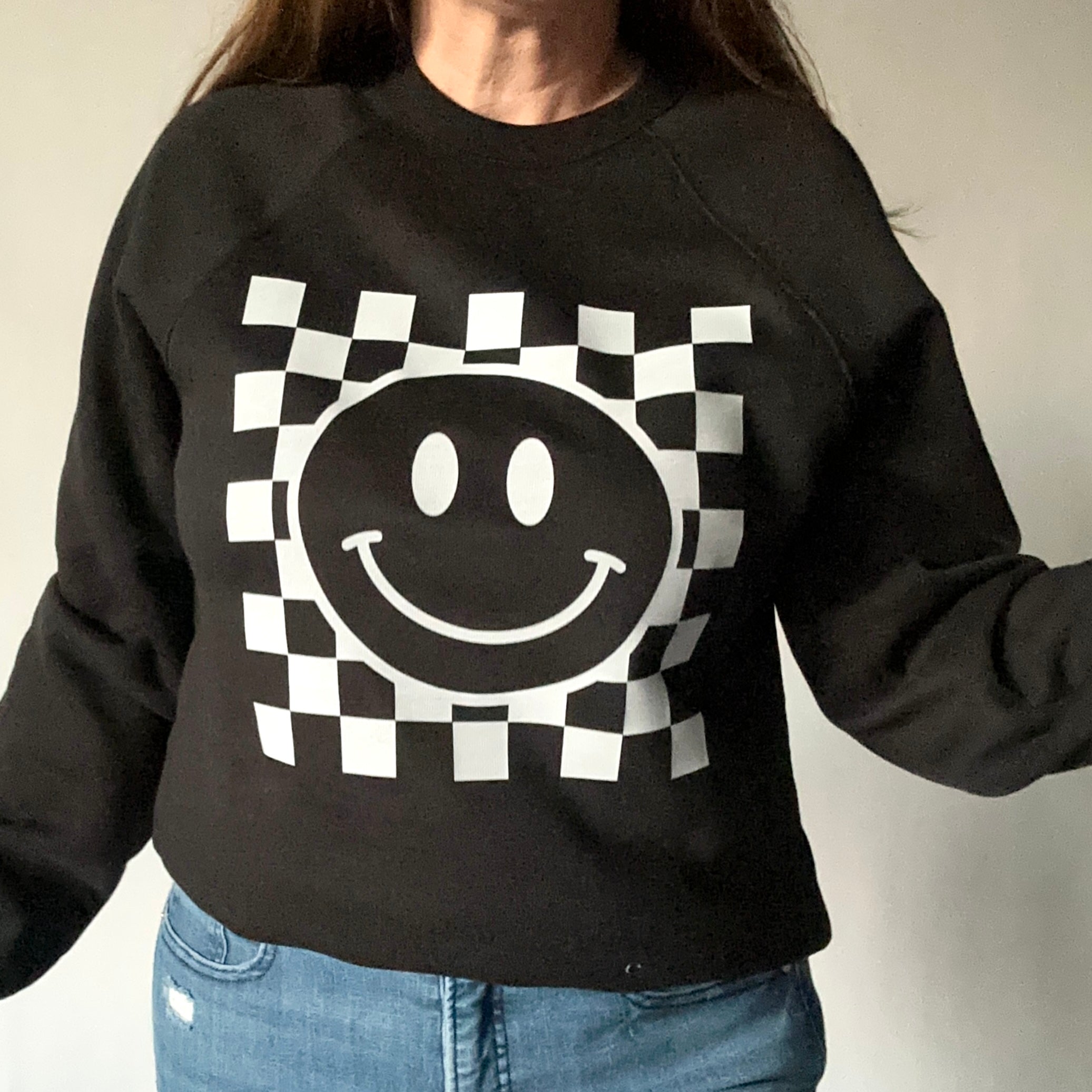 Checkered Smiley Oversized Women's Sweatshirt