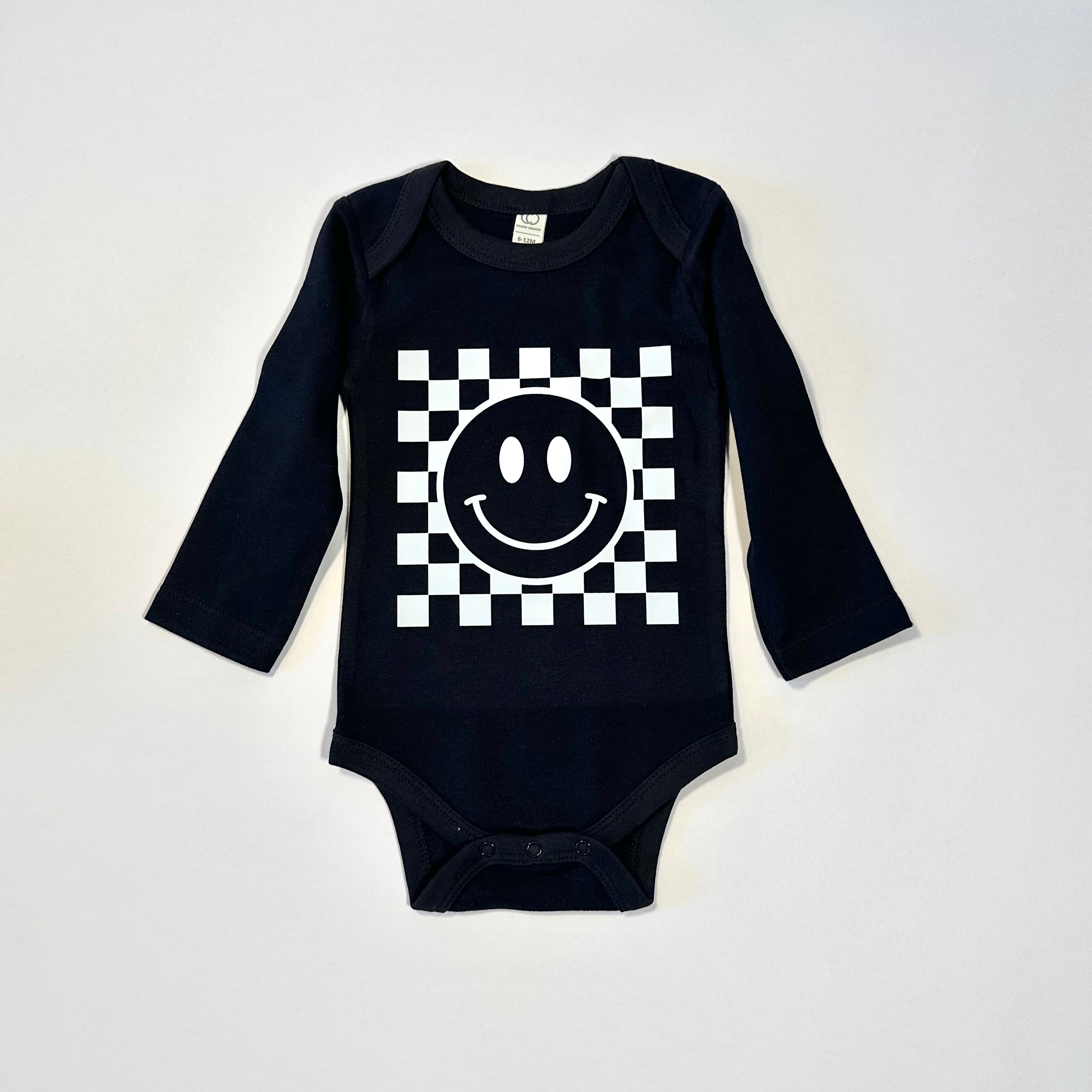 Checkered Smiley Long Sleeve Body Suit for Babes