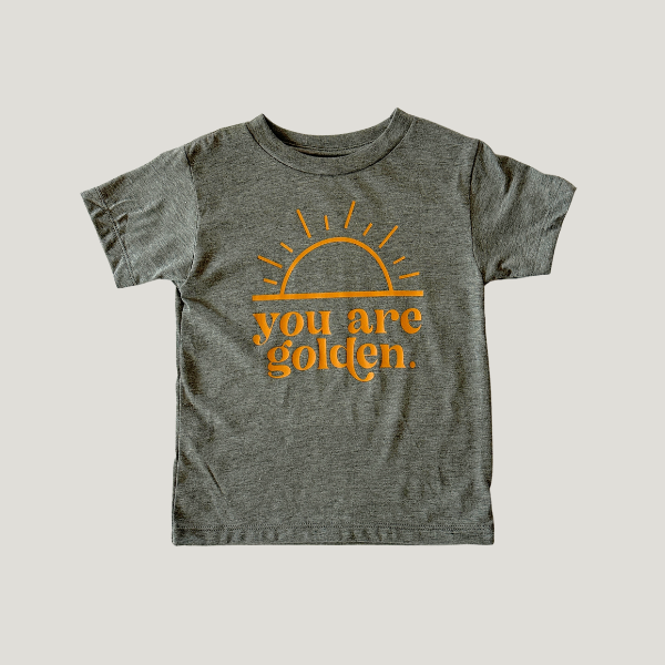 Toddler and little kids' charcoal gray 'You Are Golden' t-shirt with orange print